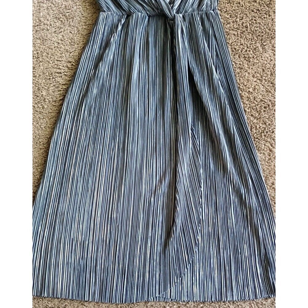 Vila Clothes Evening Dress Size 38 6/8 Metàllic Silver Tulip Wrap Crinkled Sheer - Picture 7 of 10